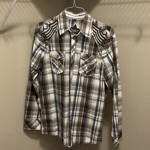 Roar Men's Blue and grey Plaid Button Down Shirt